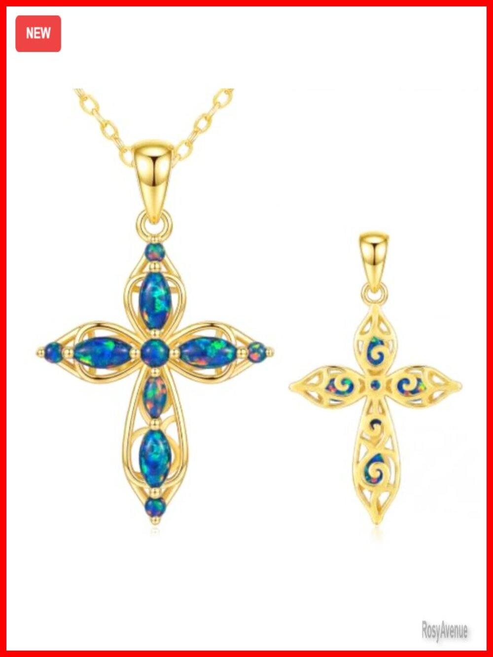 14K Gold Plated Opal Cross Necklace for Women 18+2 Inch Adjustable
